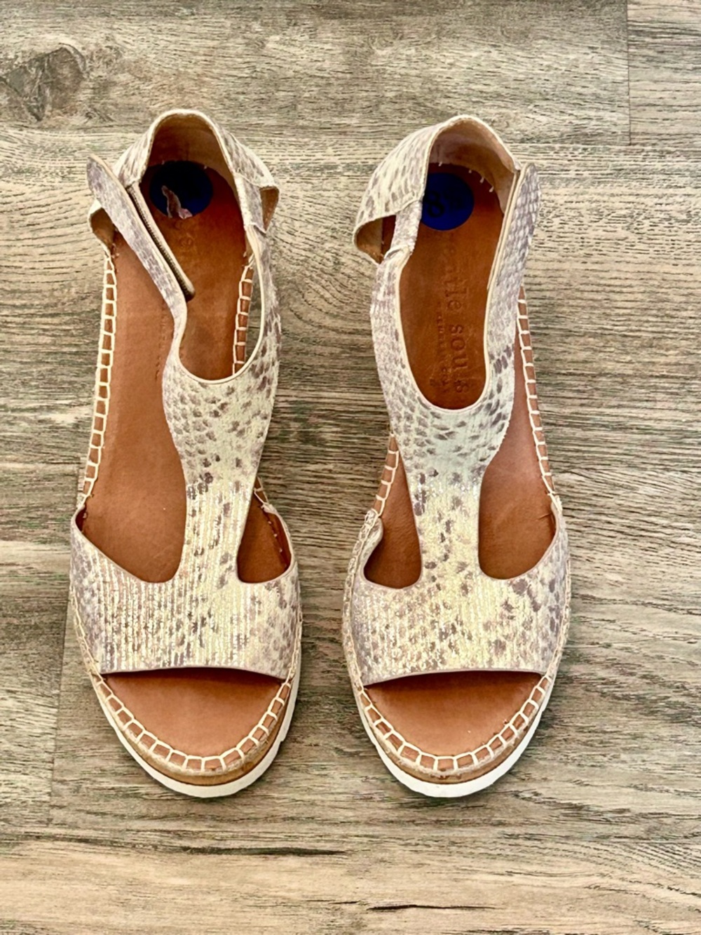 gentle souls Neutral Snake-Print Cutout Wedge Sandals